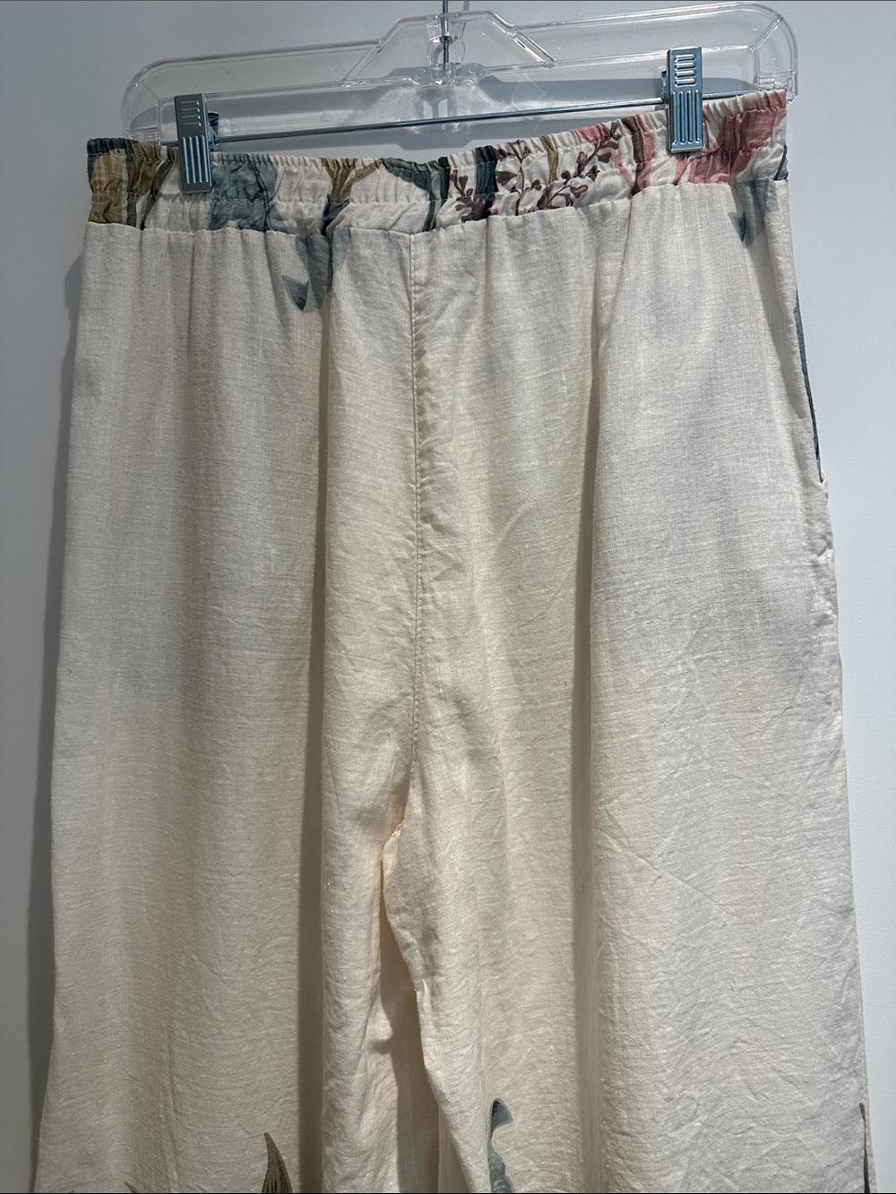 Tropical Print Wide-Leg Lounge Pants - Cream with Green & Pink (M-L) - Picture 9 of 10
